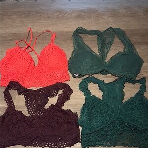 Lace Bralette Set - Red, Green, Burgundy